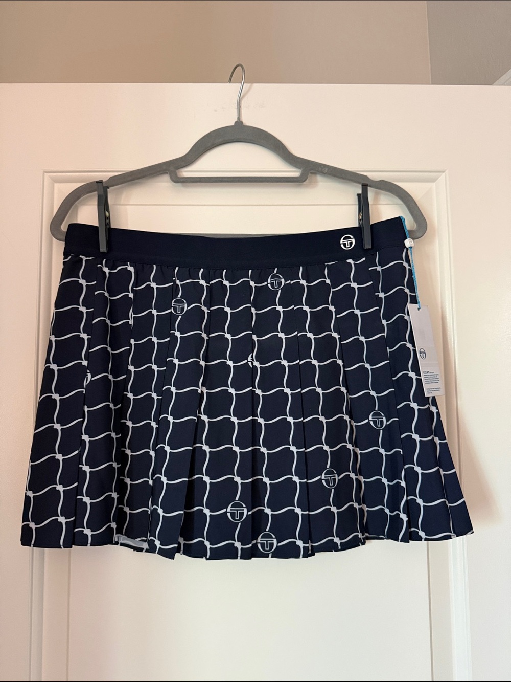 Sergio Tacchini Navy Skater Skirt with White Geometric Chain Print